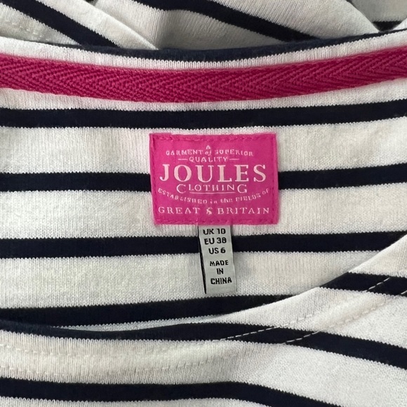 Joules Sienna Fluted Sleeve Dress Cream Navy Blue Striped Nautical Round Neck - Picture 6 of 8